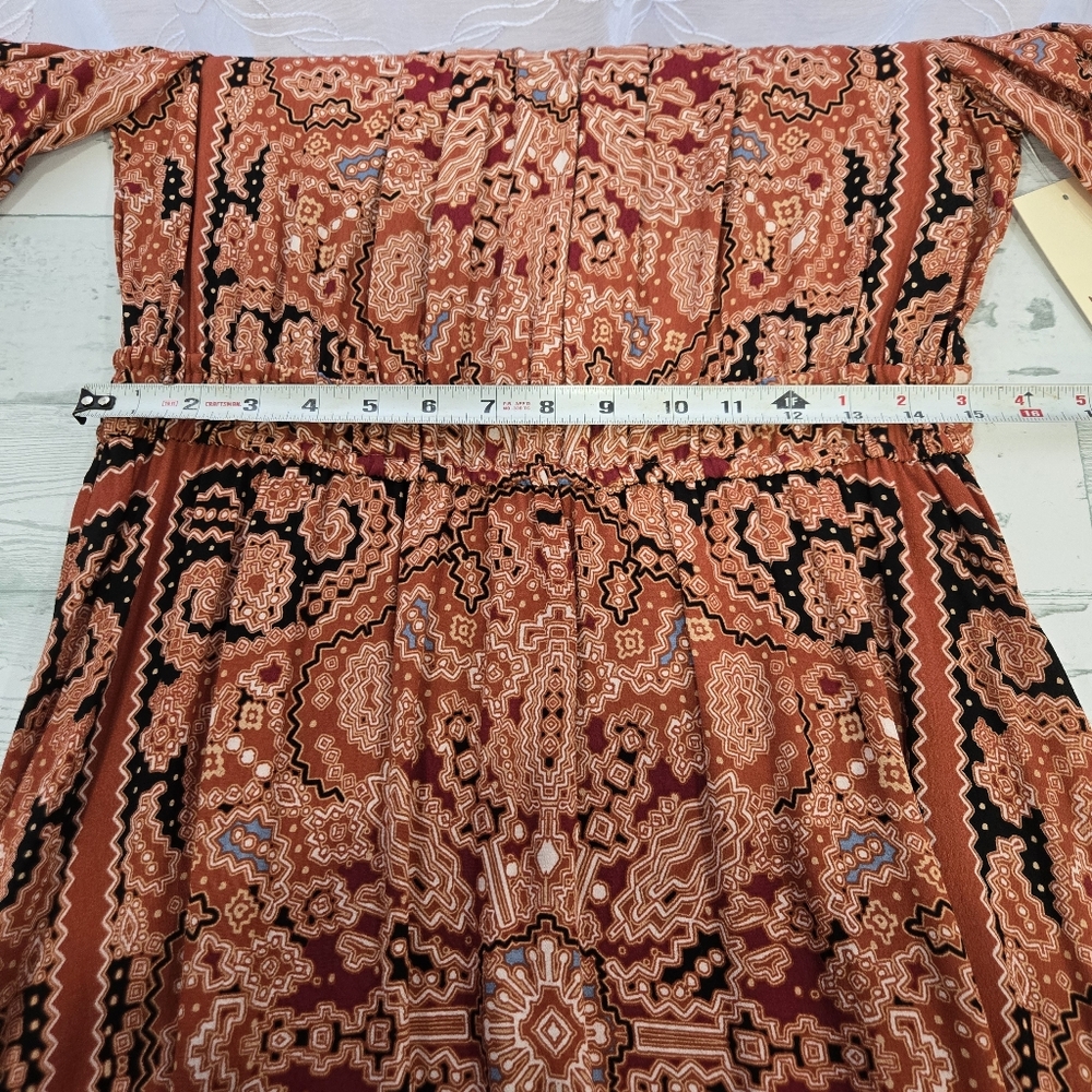 Nurture Paisley Midi Dress Medium Boho Rust Terracotta Elastic Waist V Hem - Picture 6 of 10